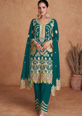 Emerald green Multi Embroidery Pant Style Suit