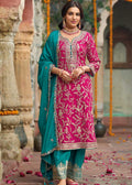 Magenta And Teal Embroidered Salwar Suit