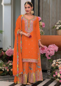 Orange Multi colored embroidery palazzo suit