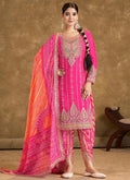 Pink multi embroidery bandhani designer dhoti style suit