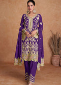 Purple Multi Embroidery Pant Style Suit