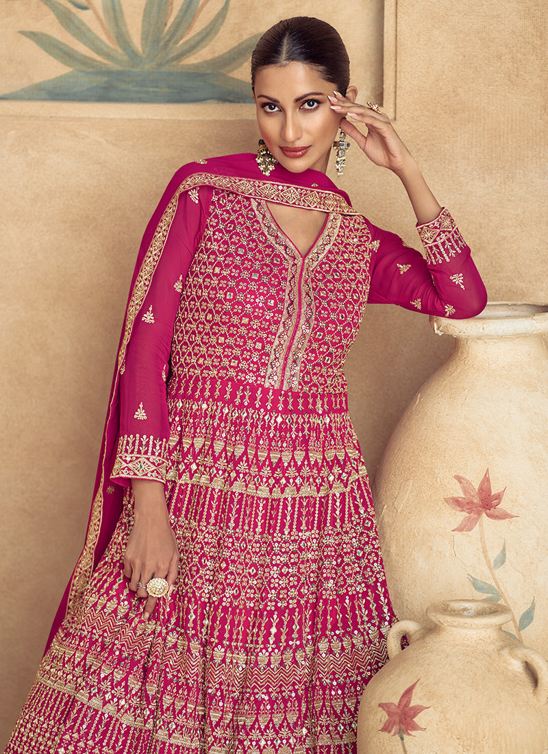 Magenta Pink Traditional Embroidery Festive Anarkali