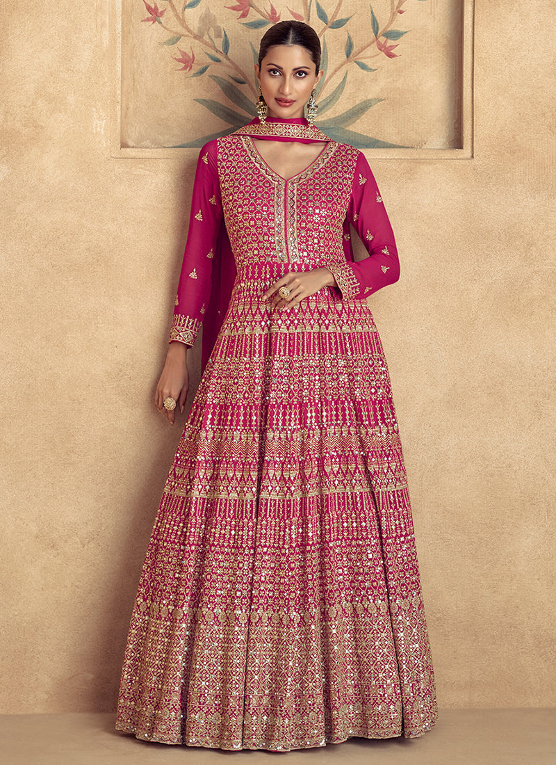 Magenta Pink Traditional Embroidery Festive Anarkali