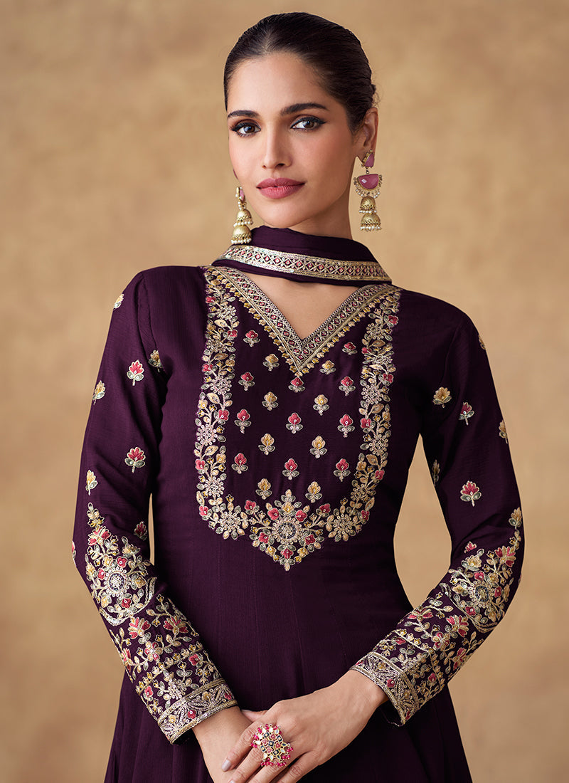 Purple Multi Embroidery Designer Anarkali Suit