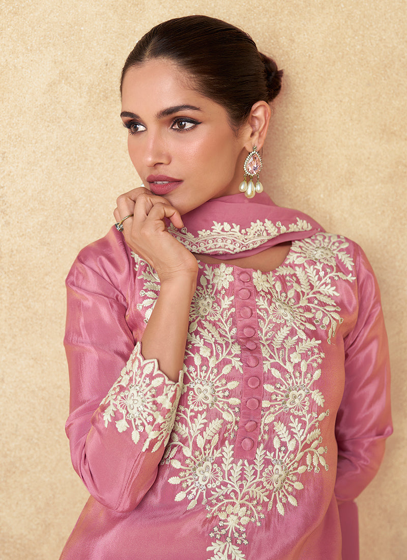 Pink Designer Embroidery Gharara Suit