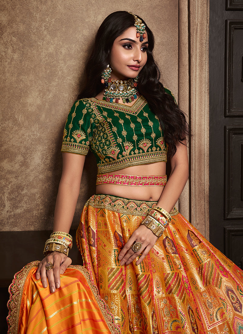 Yellow And Green Traditional Embroidered Bridal Lehenga Choli