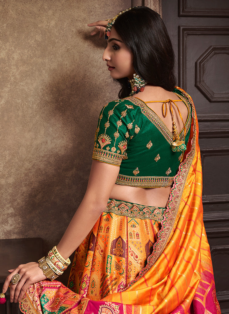 Yellow And Green Traditional Embroidered Bridal Lehenga Choli