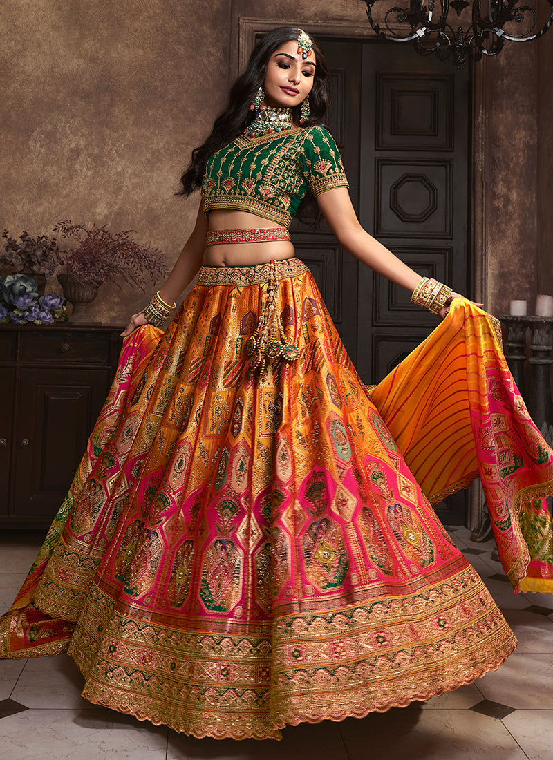 Yellow And Green Traditional Embroidered Bridal Lehenga Choli