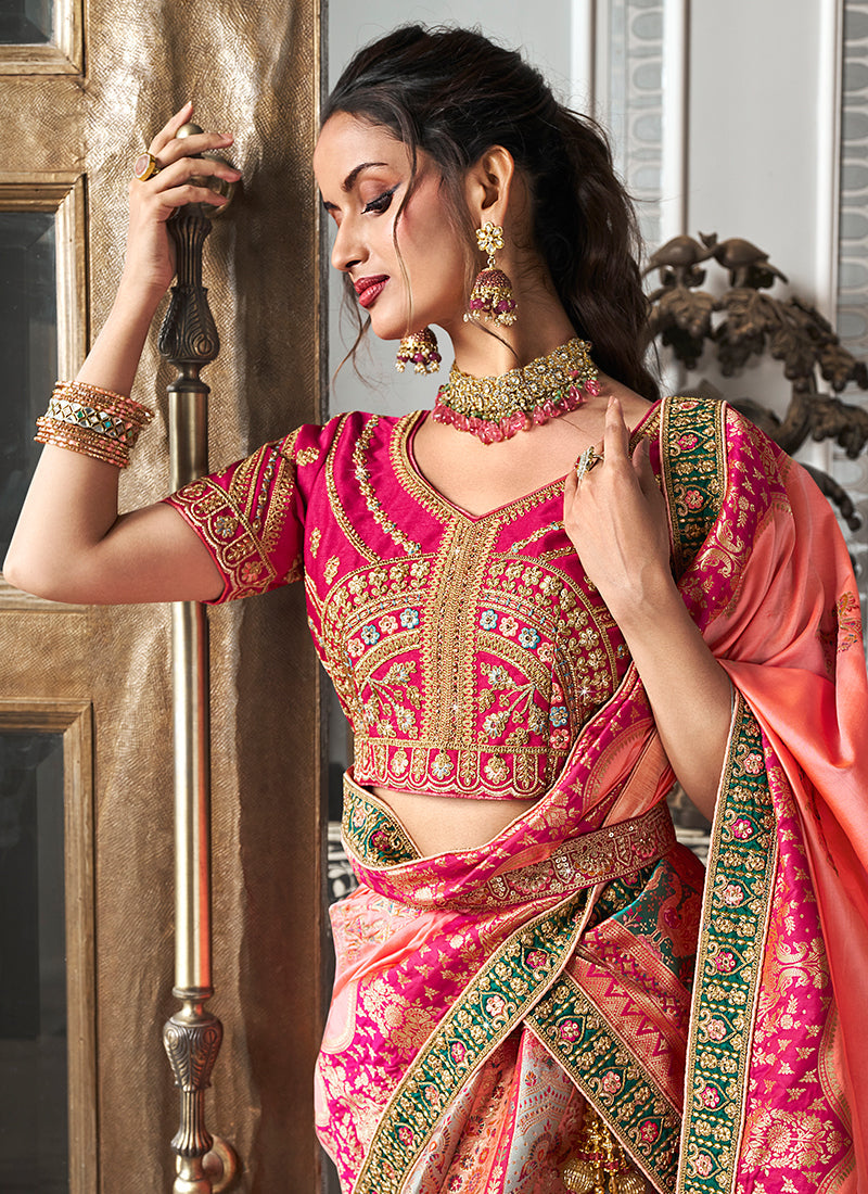 Peach Multicolored Embroidered Bridal Lehenga Choli