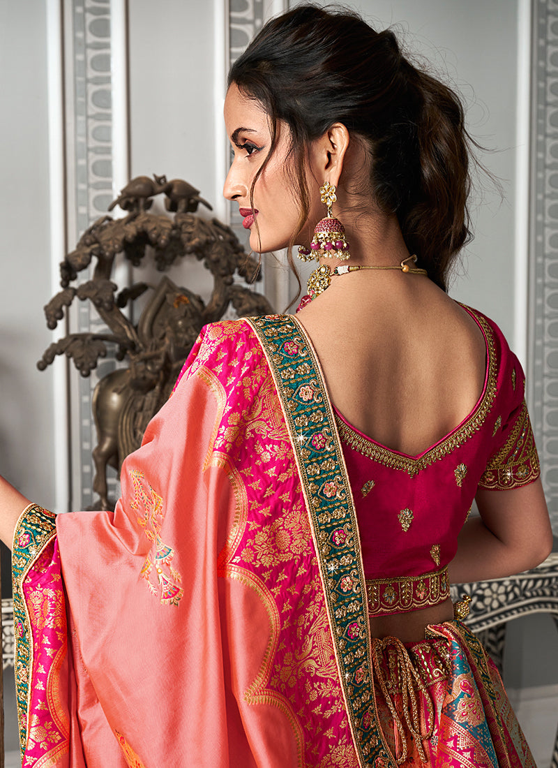 Peach Multicolored Embroidered Bridal Lehenga Choli