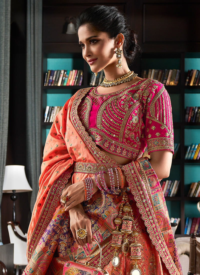 Pink Multicolored Embroidered Bridal Lehenga Choli