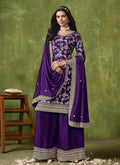 Purple Reshamkari Embroidery Wedding Palazzo Suit