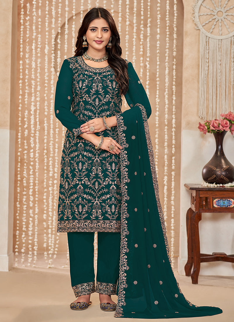 Green Embroidered Salwar Kameez Suit