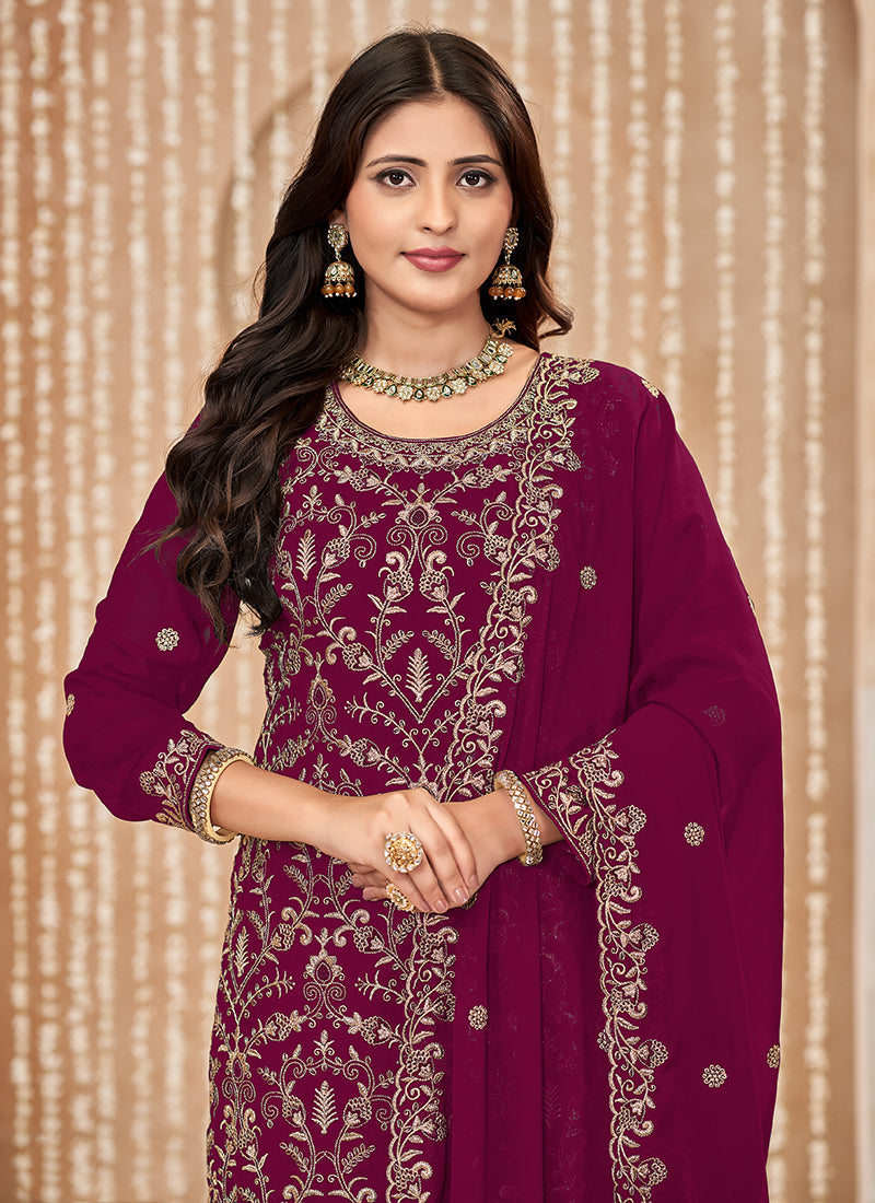 Magenta Embroidered Salwar Kameez Suit