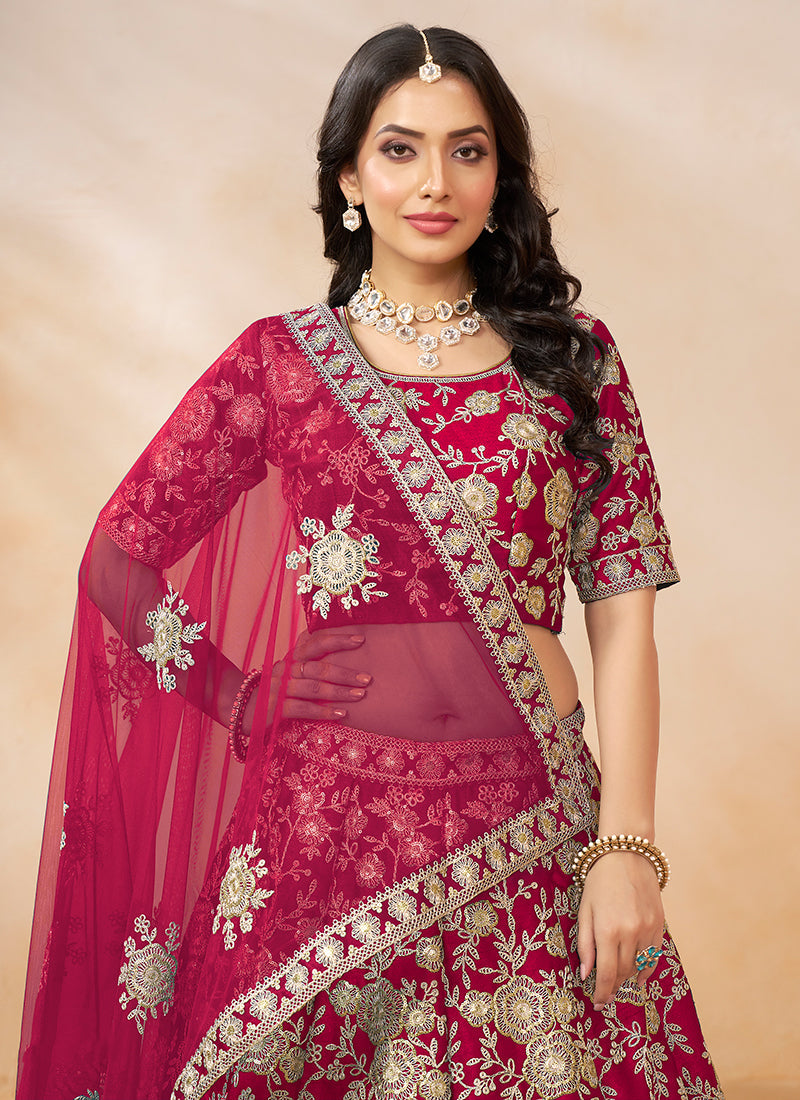 Magenta Golden Embroidery Wedding Lehenga Choli