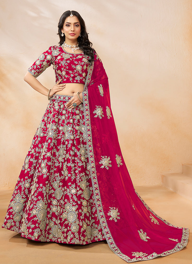 Magenta Golden Embroidery Wedding Lehenga Choli