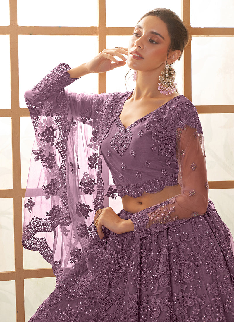 Lavender Ombré Thread Embroidery Lehenga Choli With Dupatta