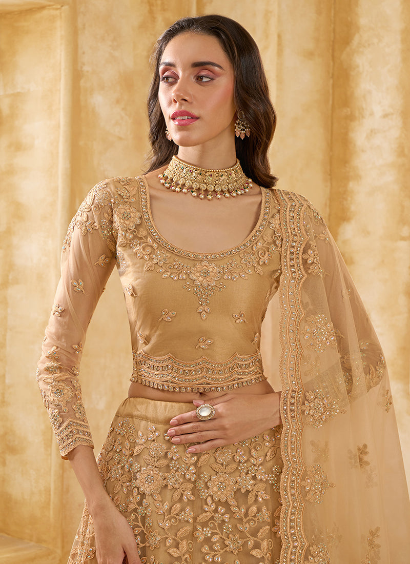 Beige Thread Embroidery Traditional Lehenga Choli And Dupatta