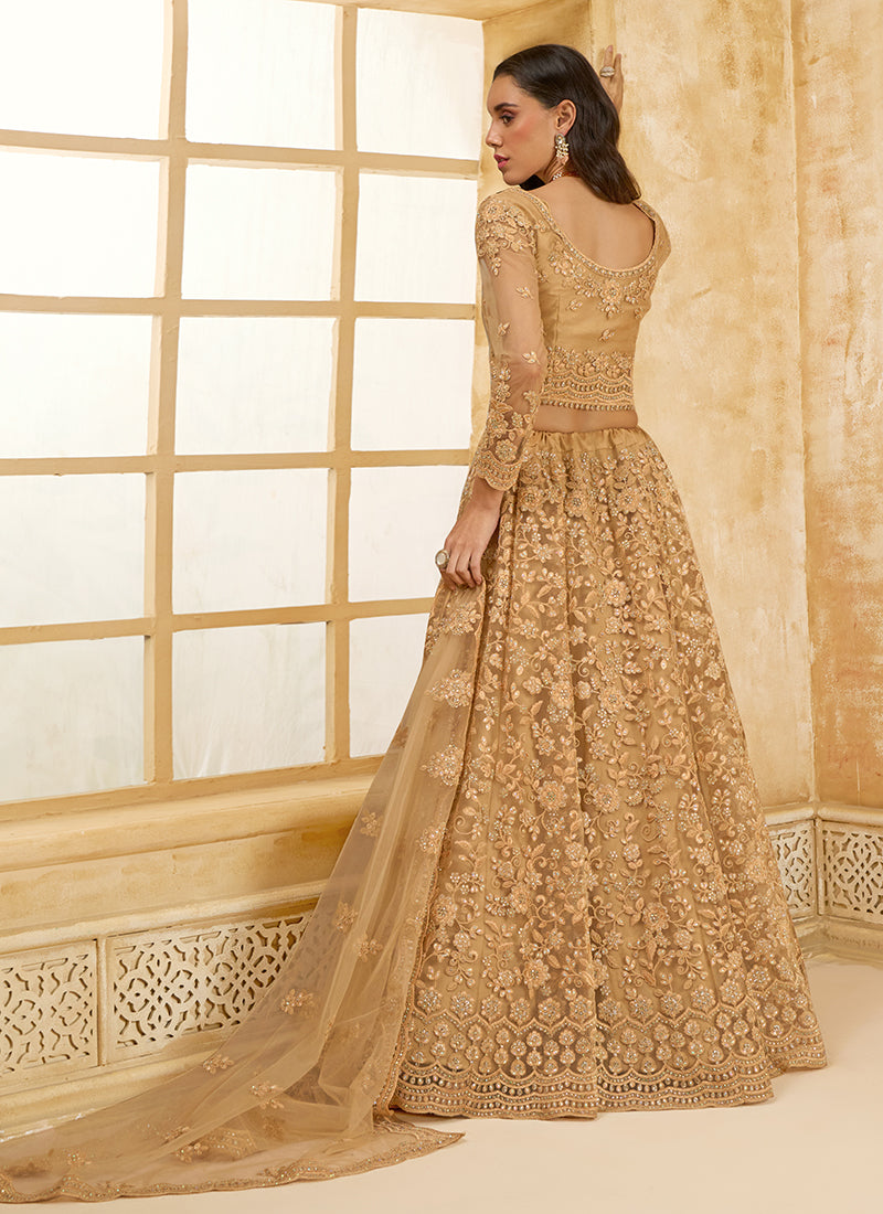 Beige Thread Embroidery Traditional Lehenga Choli And Dupatta