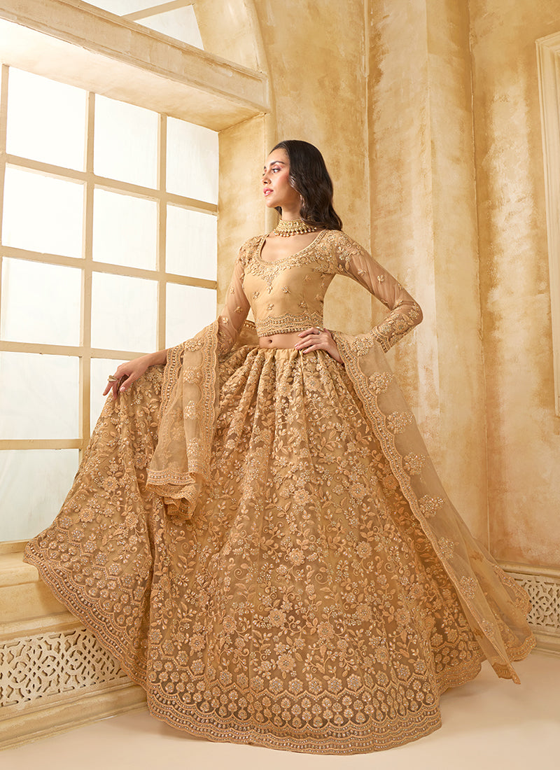 Beige Thread Embroidery Traditional Lehenga Choli And Dupatta