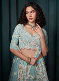 Blue And Ivory Lucknowi Embroidery Festive Lehenga Choli