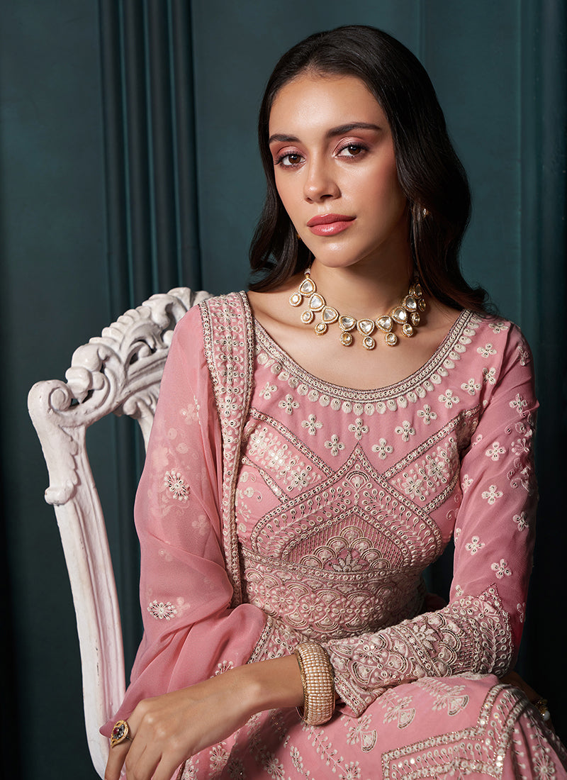 Blush Pink Lucknowi Embroidery Festive Lehenga Choli