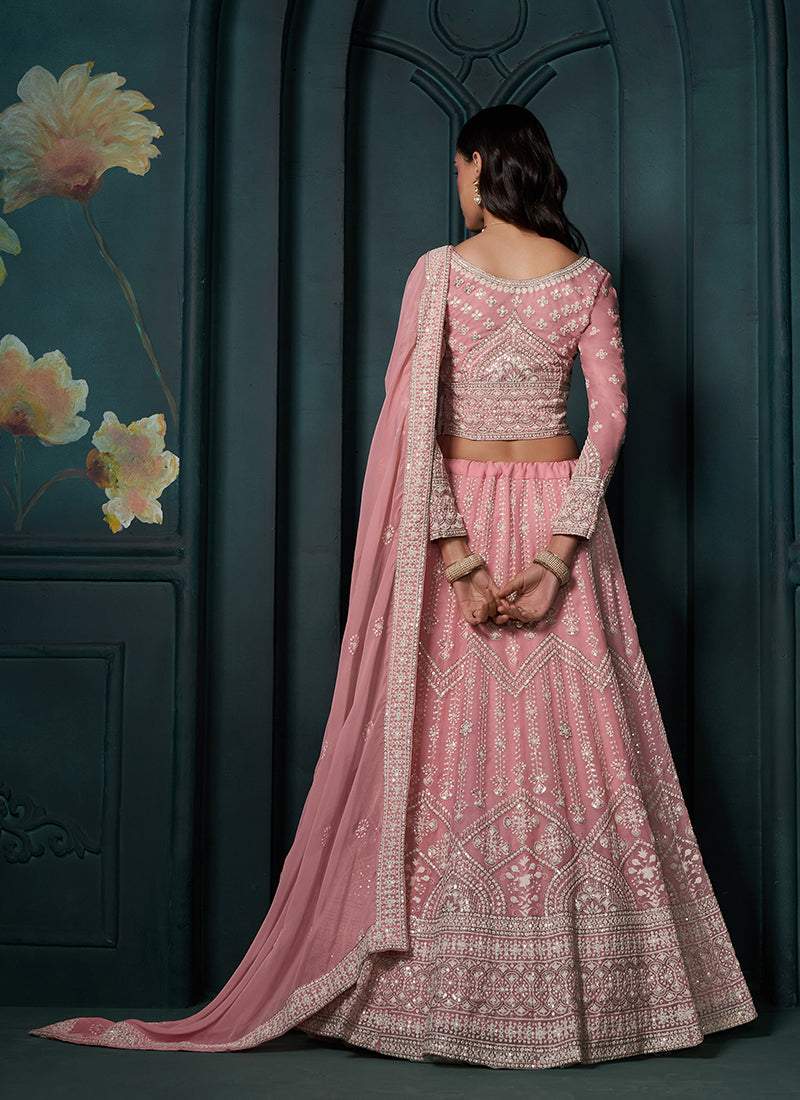 Blush Pink Lucknowi Embroidery Festive Lehenga Choli