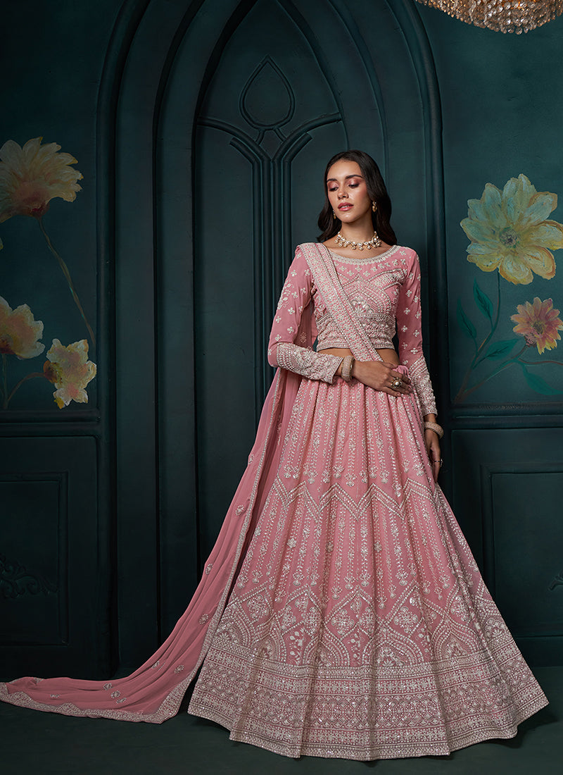 Blush Pink Lucknowi Embroidery Festive Lehenga Choli