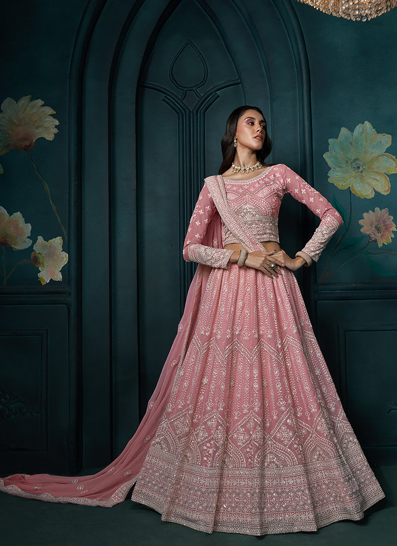 Blush Pink Lucknowi Embroidery Festive Lehenga Choli