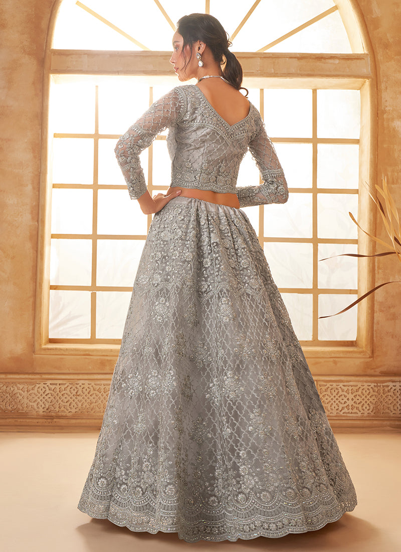 Grey Embroidered Lehenga Choli