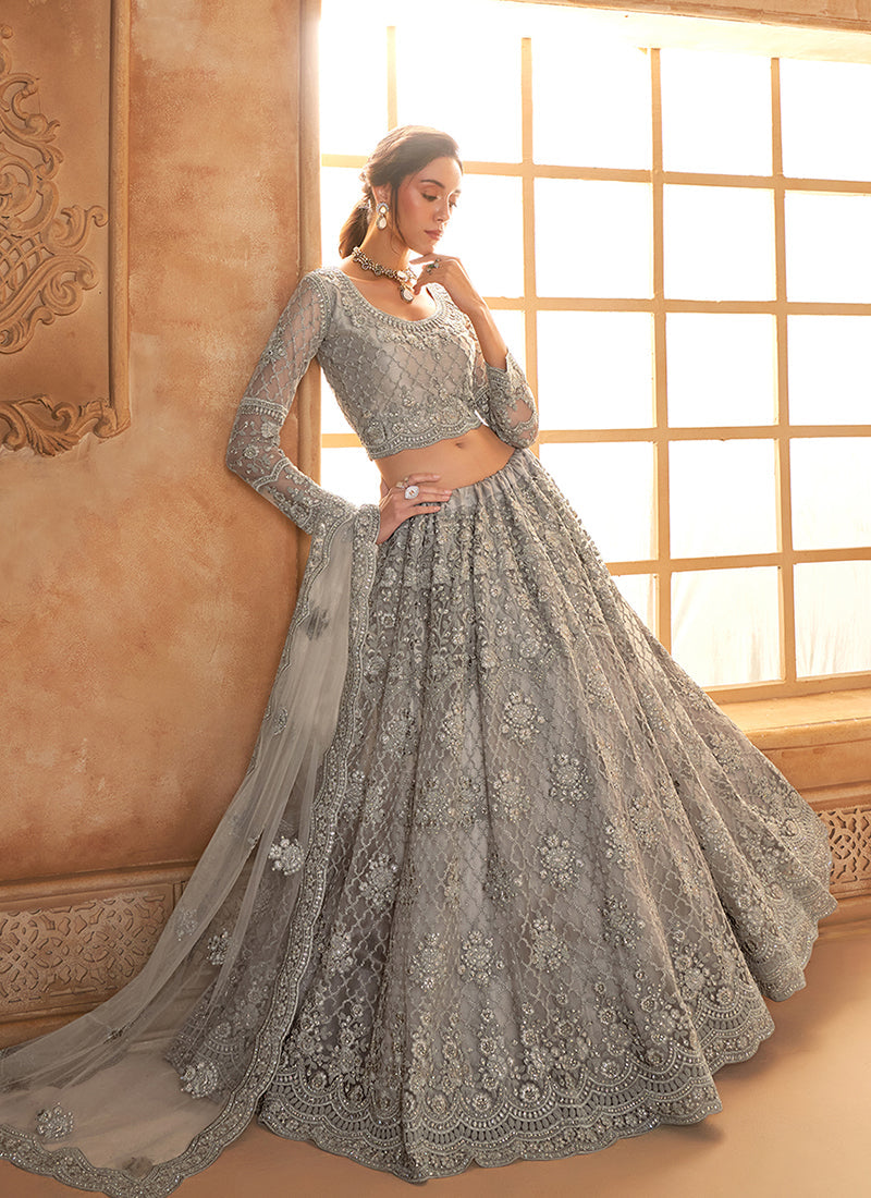 Grey Embroidered Lehenga Choli