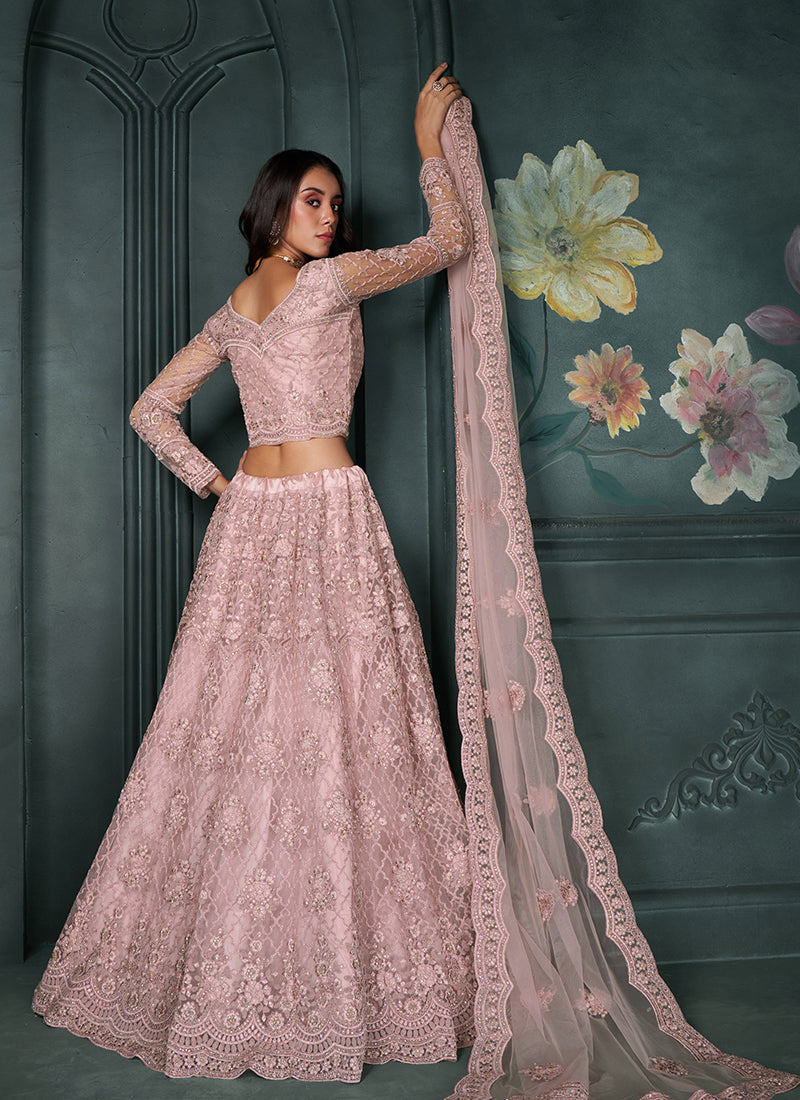 Rose Pink Embroidered Lehenga Choli