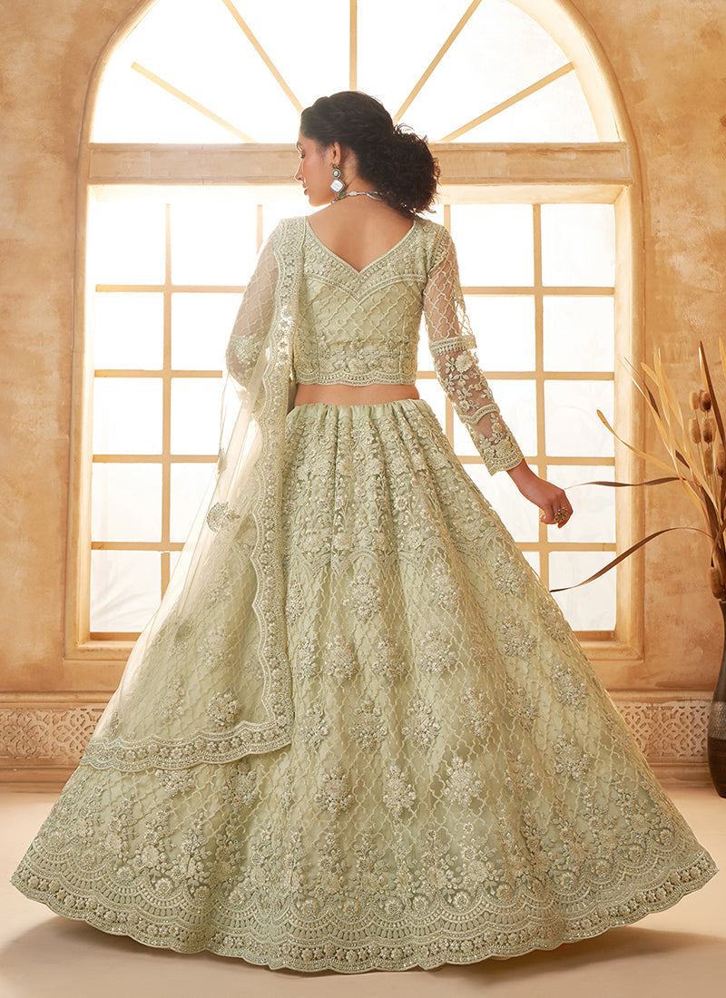 Pista Green Embroidered Lehenga Choli