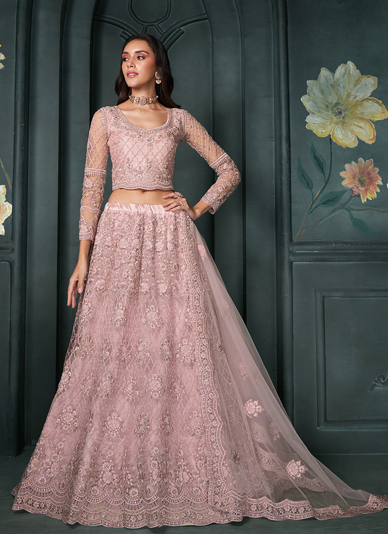 Rose Pink Embroidered Lehenga Choli