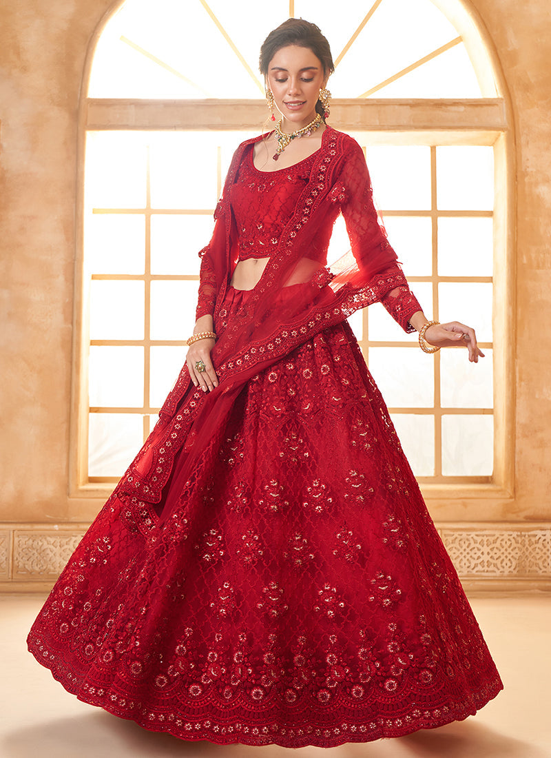 Red Embroidered Lehenga Choli