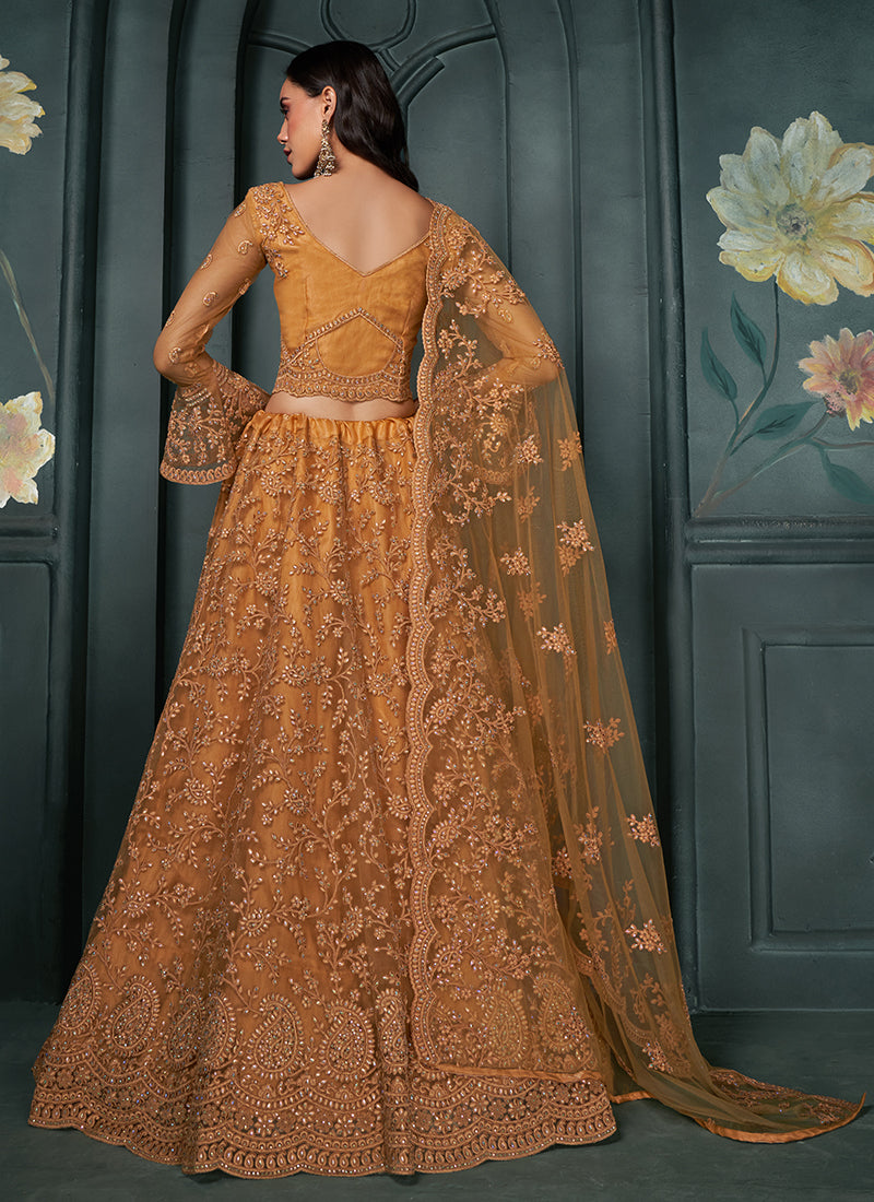 Ochre Yellow Embroidered Lehenga Choli