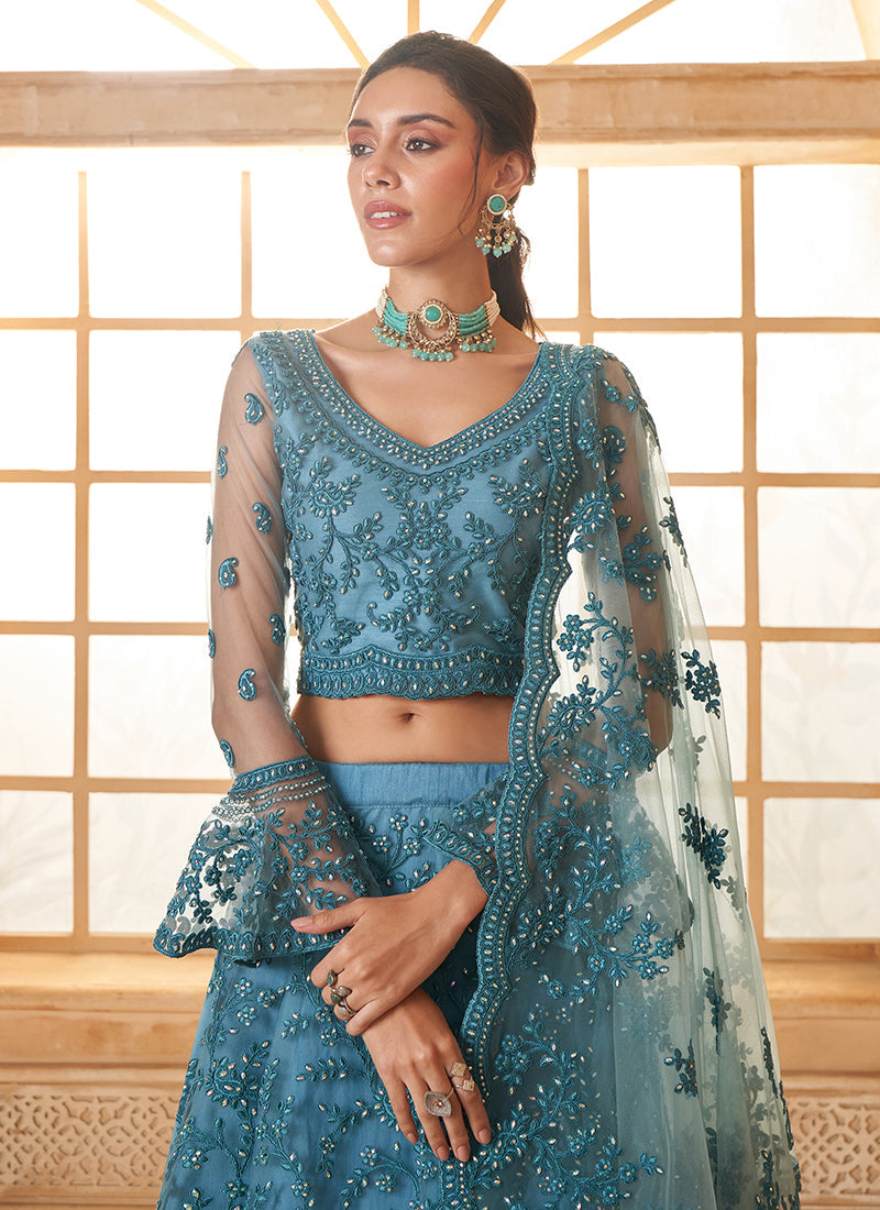 Teal Embroidered Lehenga Choli