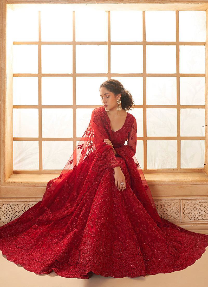 Color symbolized - bridal lehenga - red lehenga - red color symbolizd - embroidery lehenga choli