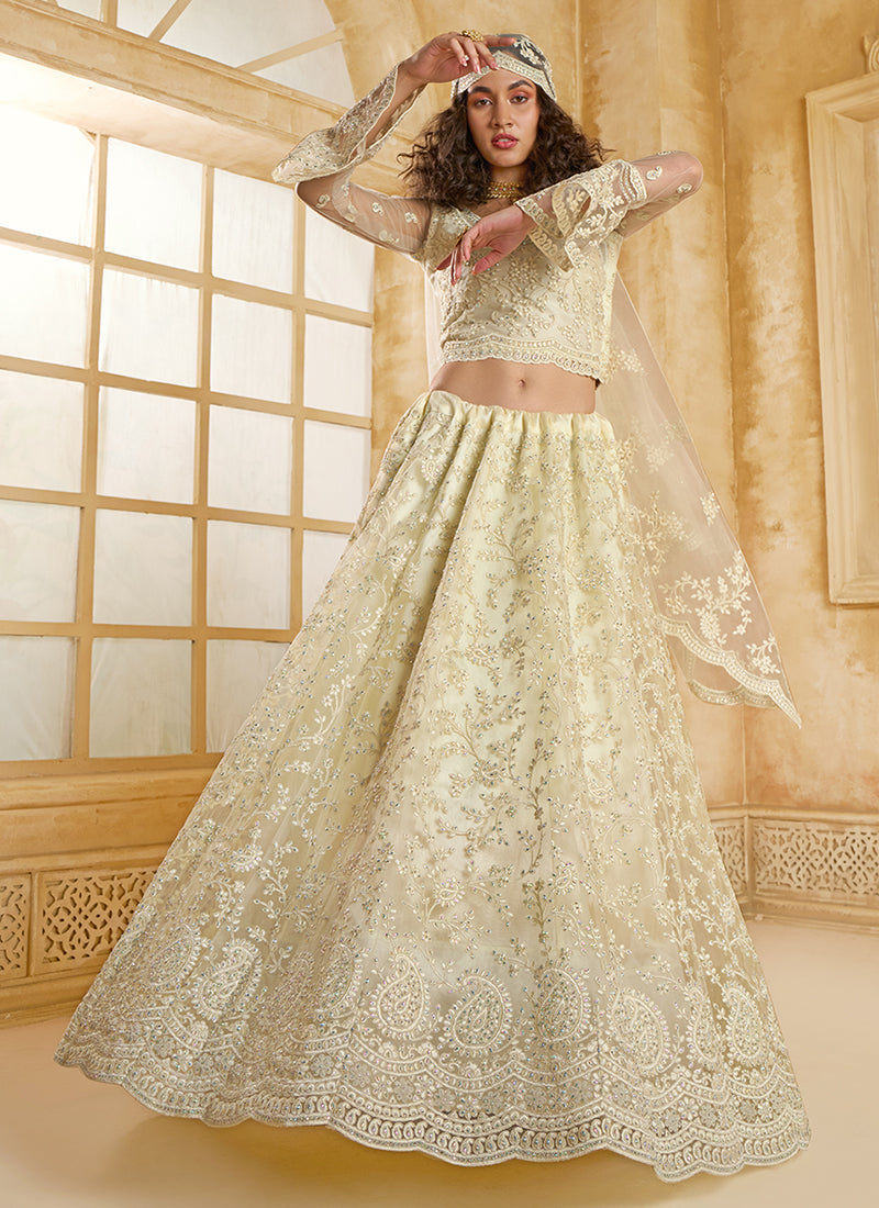 Cream White Embroidered Lehenga Choli