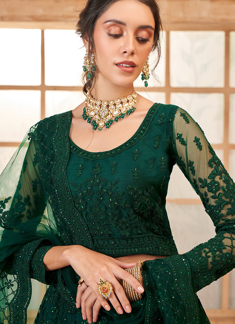 Dark Green Embroidered Lehenga Choli