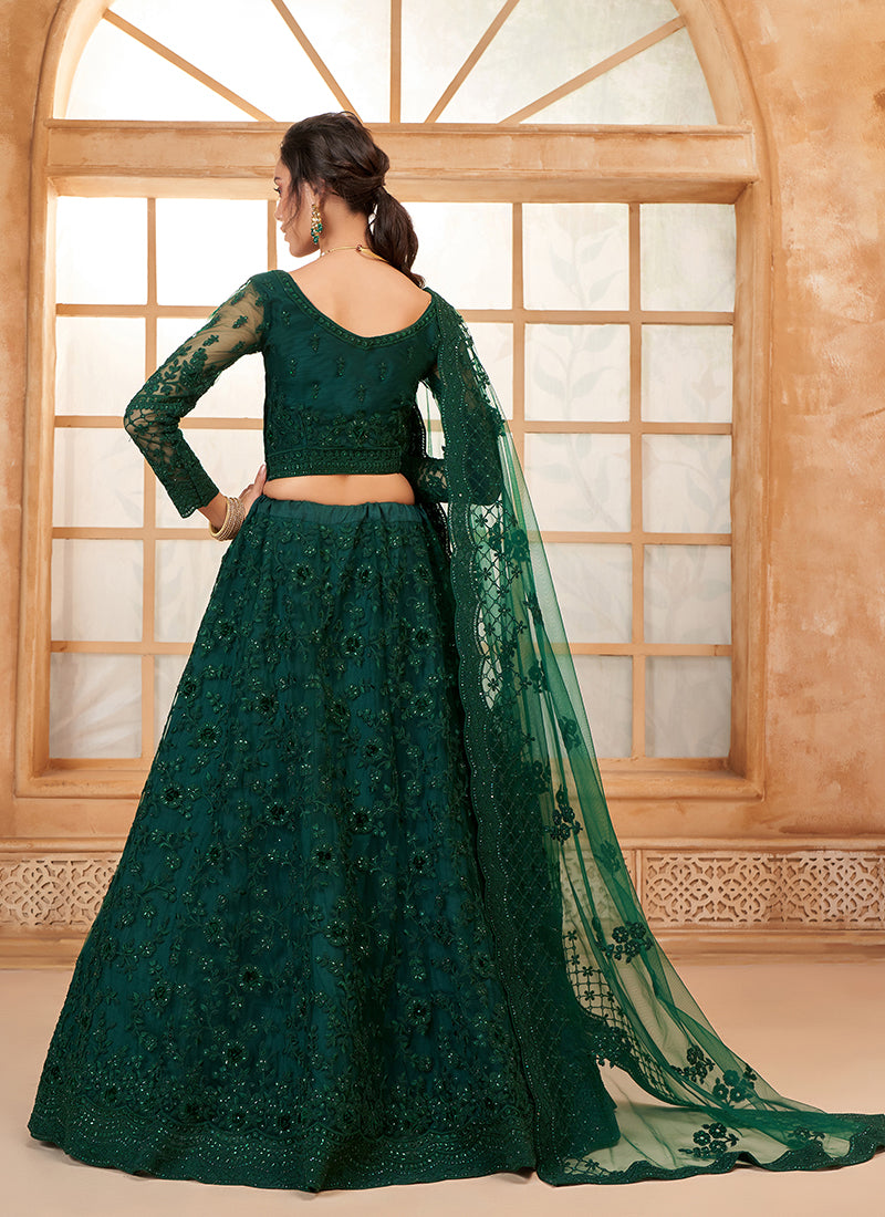 Dark Green Embroidered Lehenga Choli