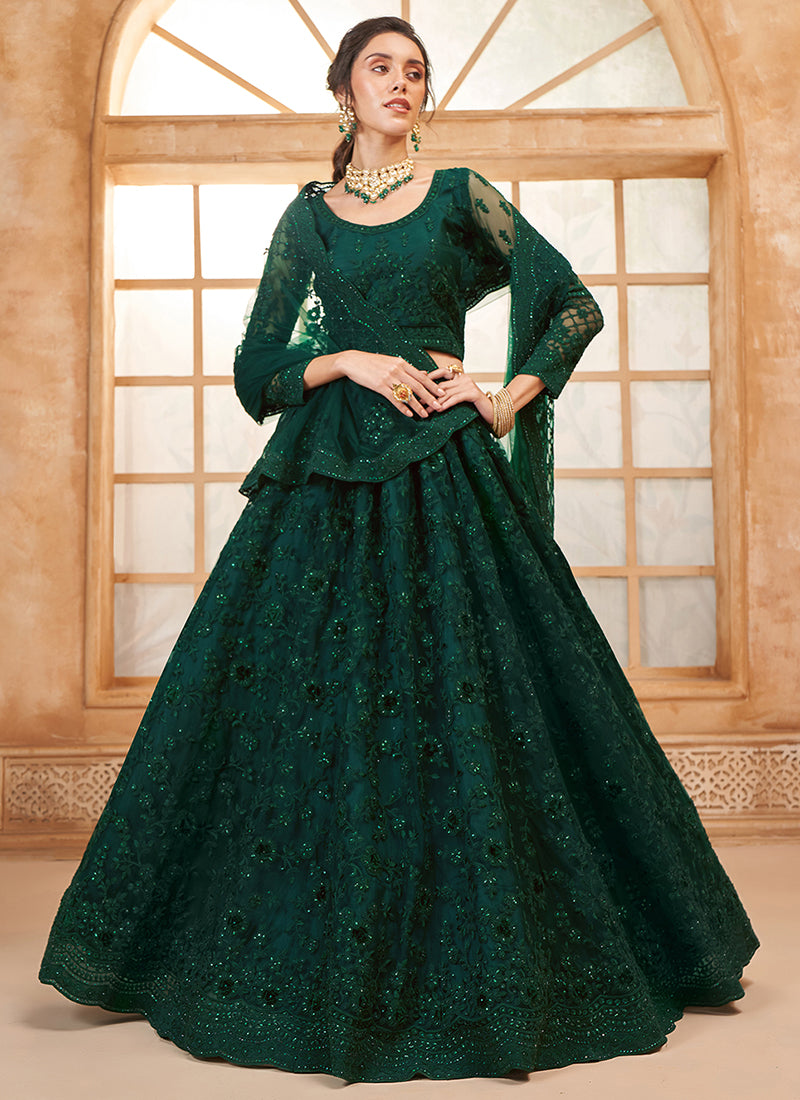 Dark Green Embroidered Lehenga Choli