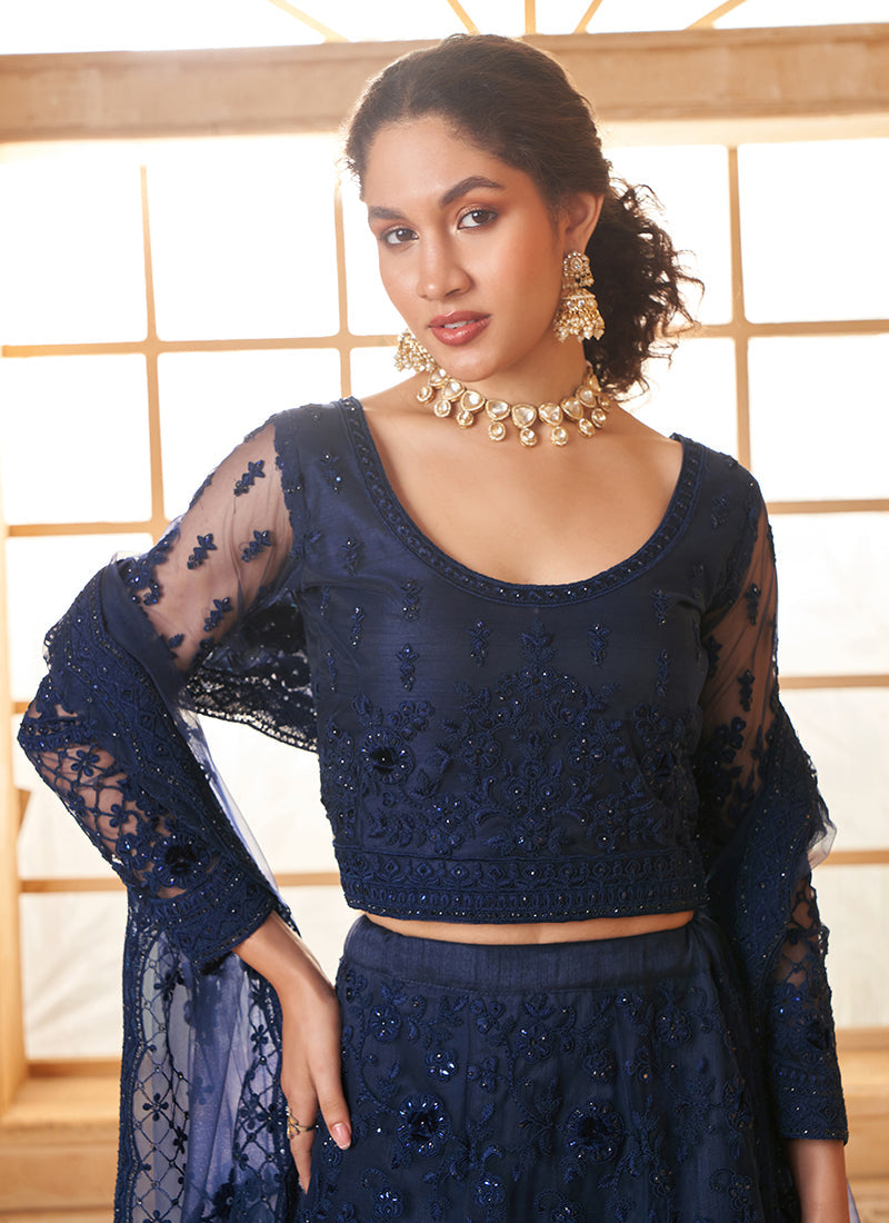 Dark Blue Embroidered Lehenga Choli