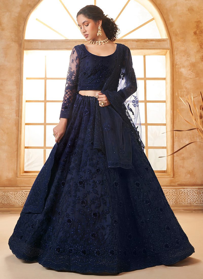 Dark Blue Embroidered Lehenga Choli