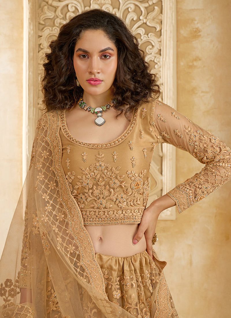 Copper Beige Embroidered Lehenga Choli