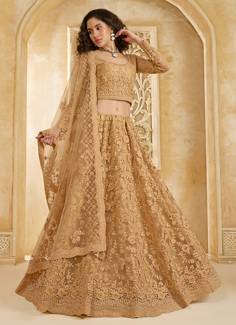 Copper Beige Embroidered Lehenga Choli