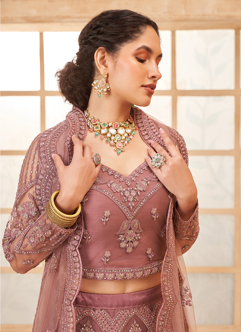 Mauve Purple Embroidered Lehenga Choli