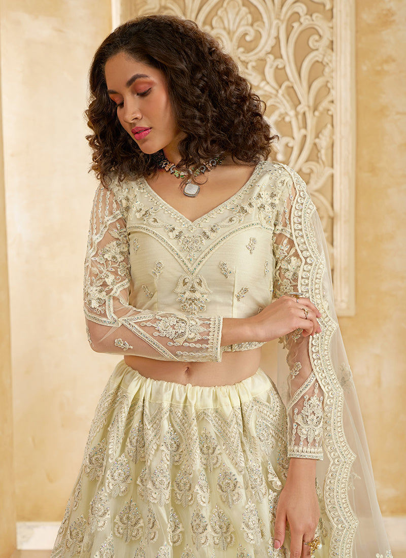 Ivory Beige Embroidered Lehenga Choli