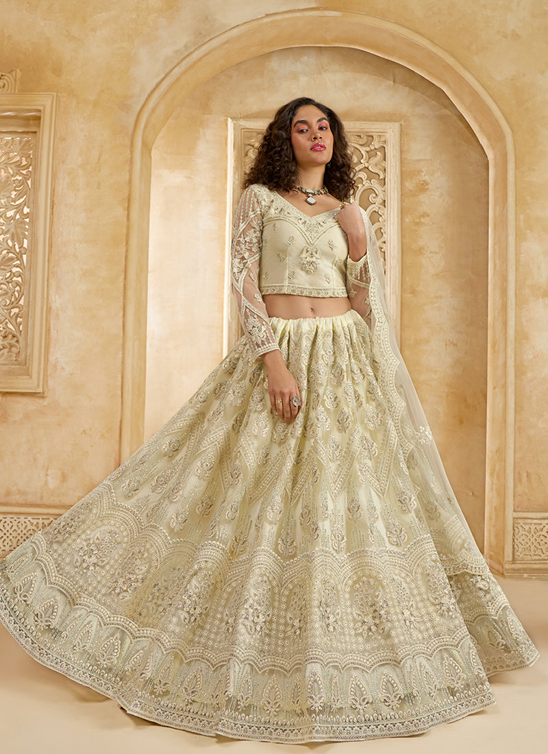 Ivory Beige Embroidered Lehenga Choli