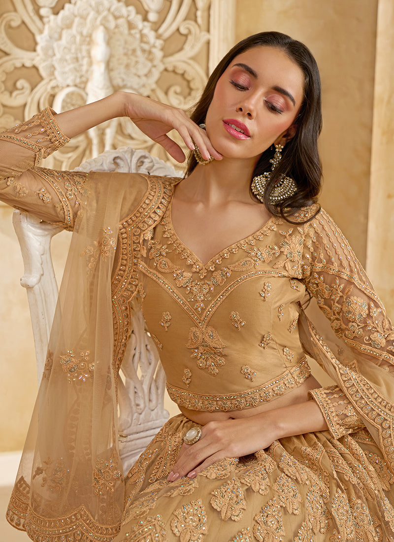 Biscuit Beige Embroidered Lehenga Choli